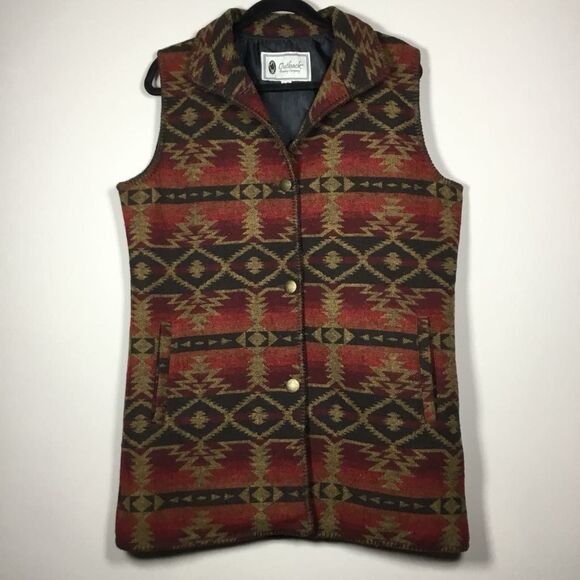 Outback Red Western Cowboy Rodeo Old West Southwestern Aztec Button Up Vest L - Picture 1 of 11